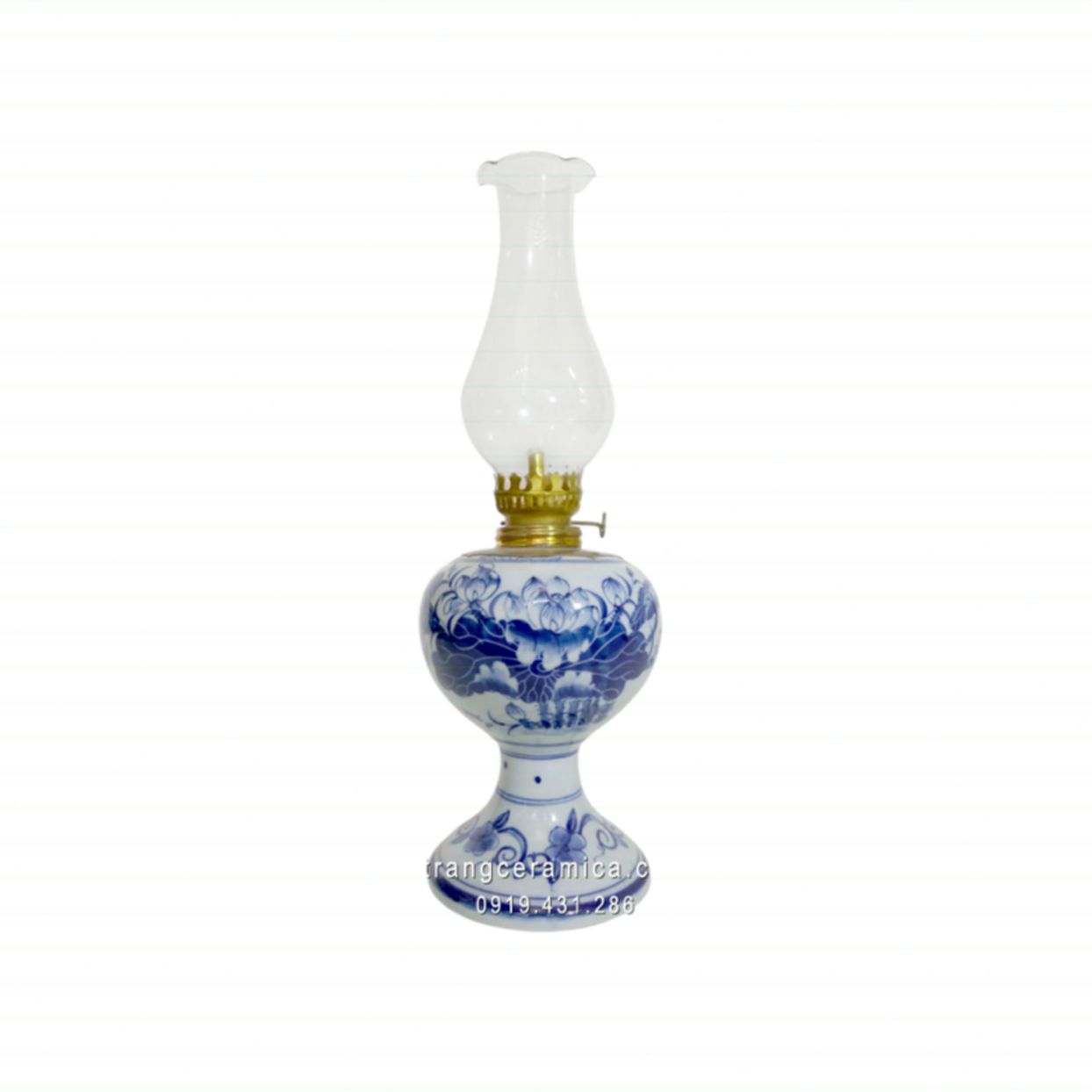 Đèn dầu sen men Lam cổ cao 26 cm trang trí bàn thờ 