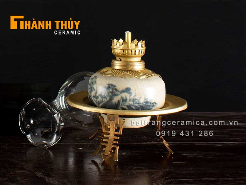 Đèn dầu giả cổ cao 22cm phong thủy thờ cúng tài lộc