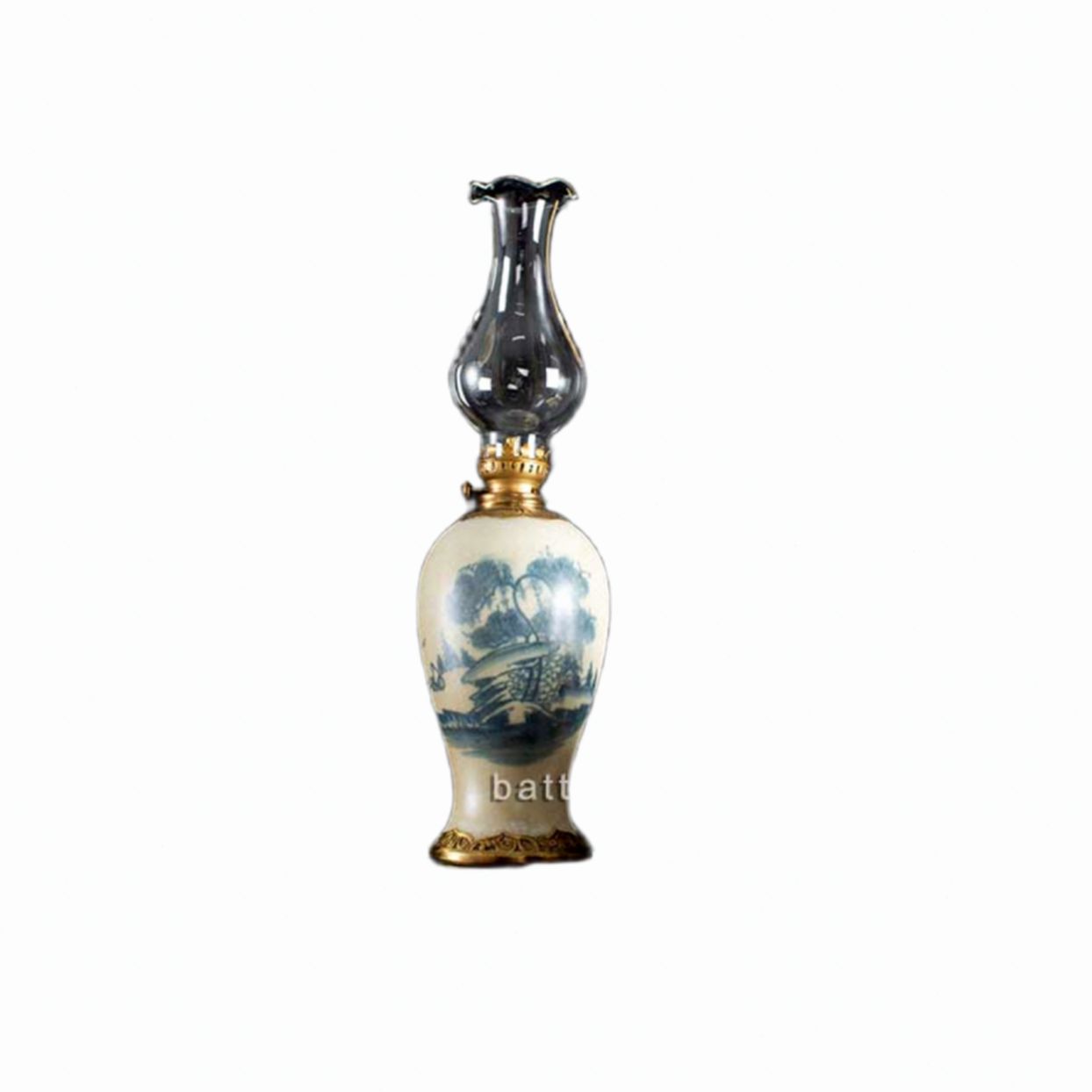Đèn dầu đùi dế 31cm vẽ sơn thủy phong thủy đặt bàn thờ 