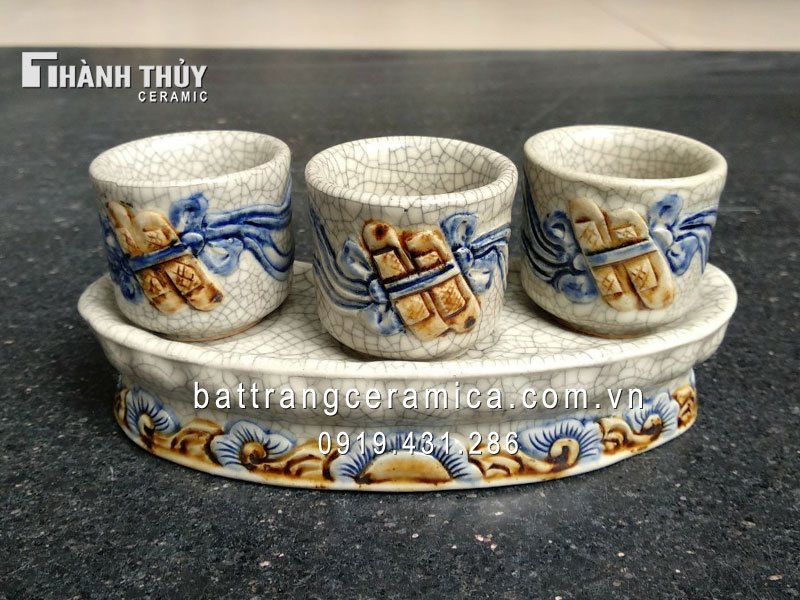 Kỷ cong 3 men rạn nổi bộ 4 chén quà tặng độc đáo giá tốt