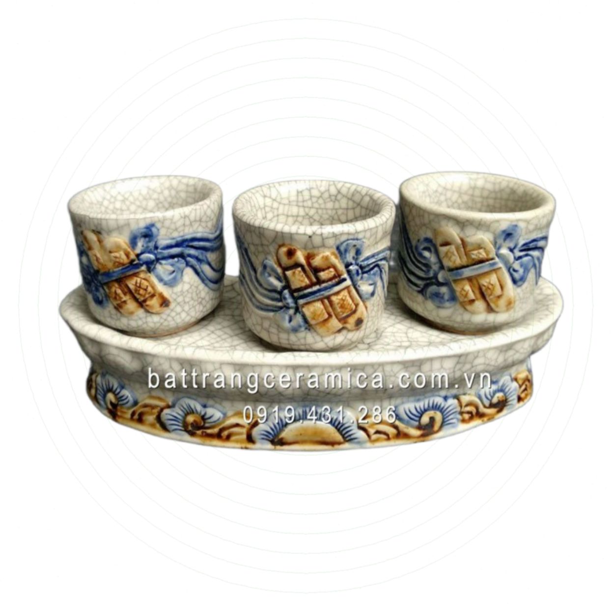 Kỷ cong 3 men rạn nổi bộ 4 chén quà tặng độc đáo giá tốt 