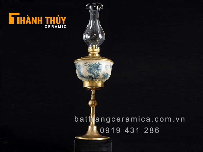 Đèn dầu thờ giả cổ vẽ rồng 40cm phong thủy kích tài lộc