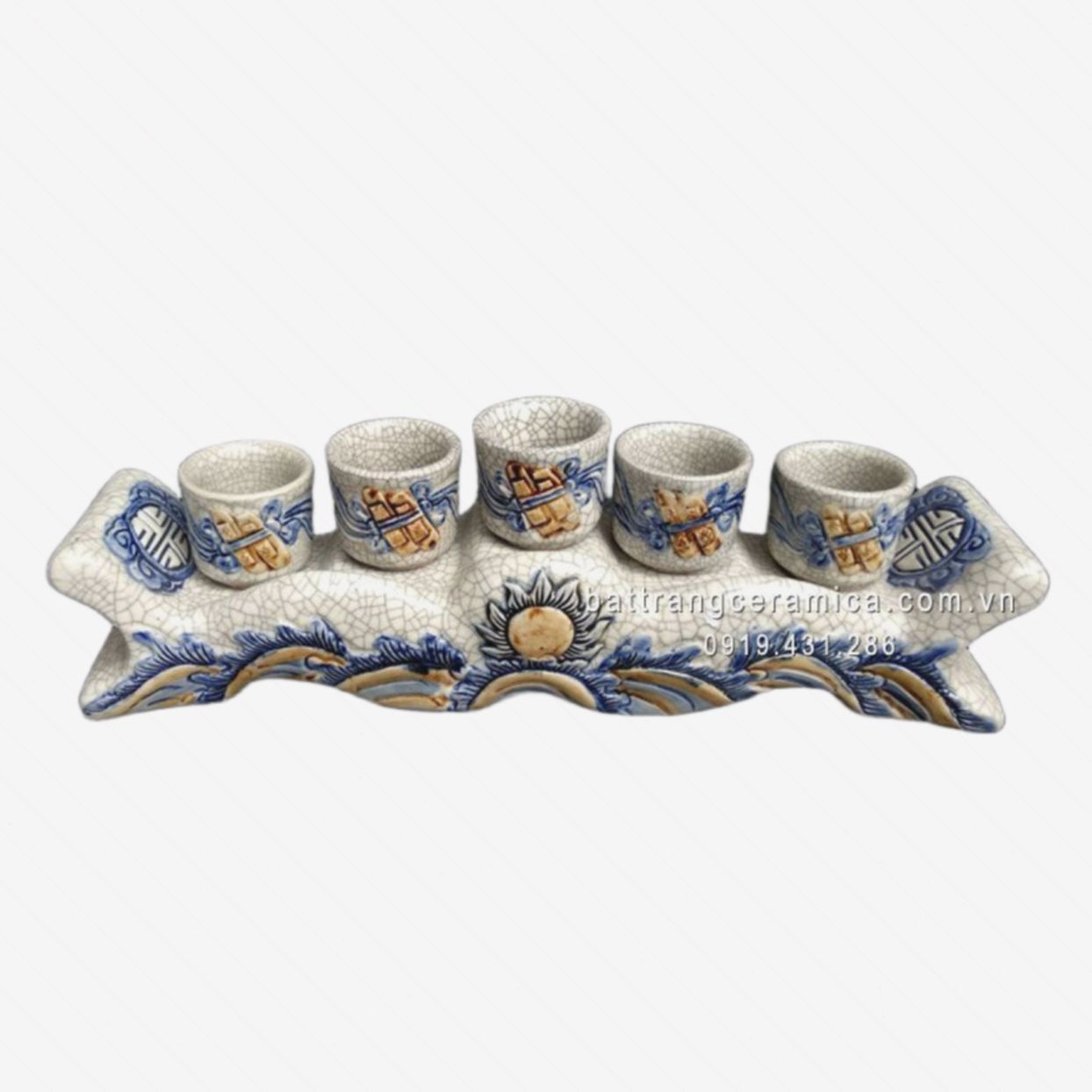 kỷ ngai 5 chén rạn nổi sang trọng độc đáo quà tặng đẳng cấp 