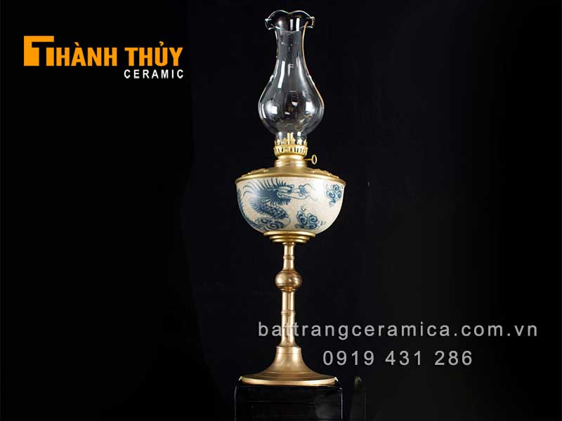 Đèn dầu thờ giả cổ vẽ rồng 36cm phong thủy may mắn