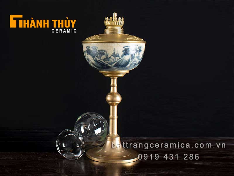 Đèn dầu giả cổ 36cm sơn thủy trang trí sang trọng giá tốt