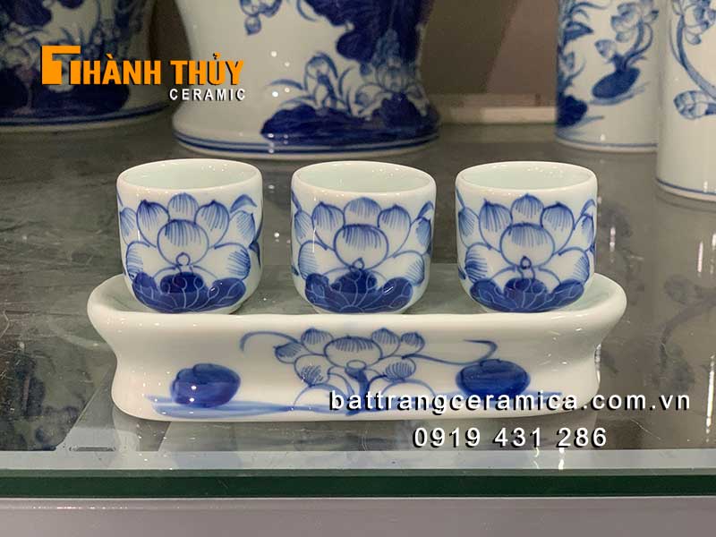 Kỷ 3 chén men lam thẳng cao cấp đồ thờ Bát Tràng chuẩn Kỷ 3 chén men lam thẳng cao cấp đồ thờ Bát Tràng chuẩn