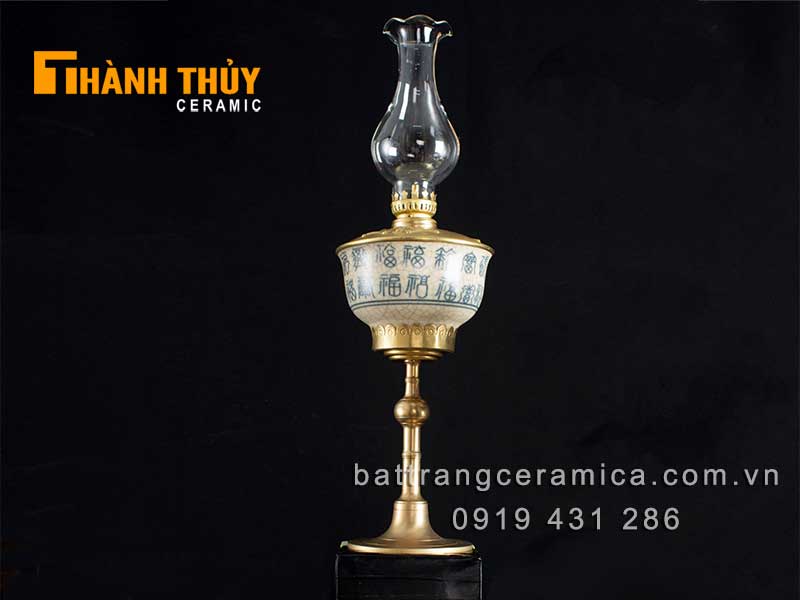 Đèn thờ chân đồng cổ 40cm phong thủy đài phúc lộc
