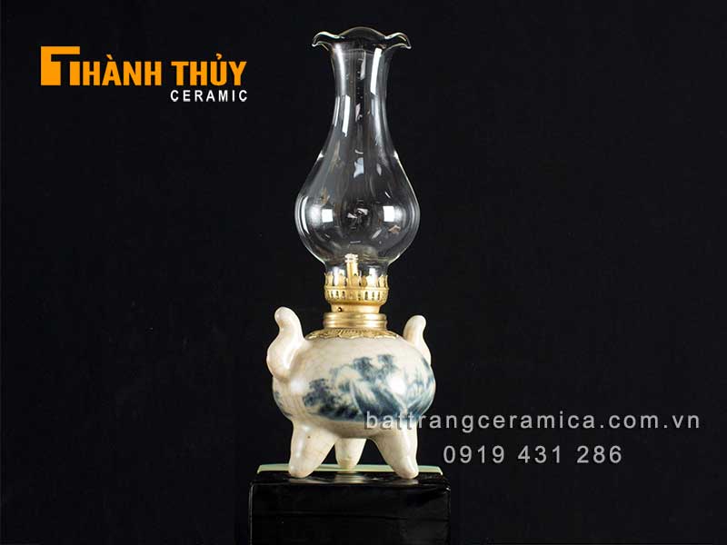 Đèn dầu thờ 3 chân men rạn cổ 23cm phong thủy tài lộc 