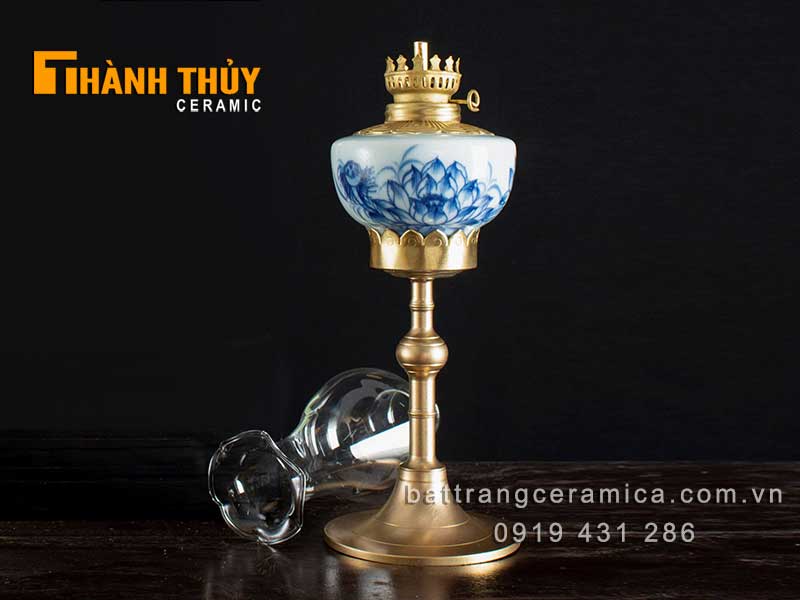 Đèn dầu hoa sen bàn thờ phật 35cm phong thủy tài lộc 