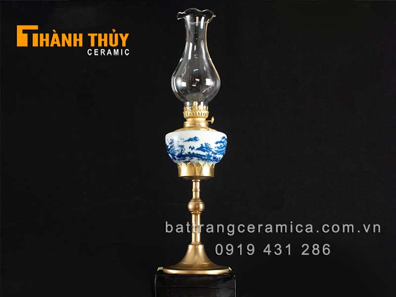 Đèn dầu vai vuông 35cm vẽ sơn thủy phong thủy chuẩn 