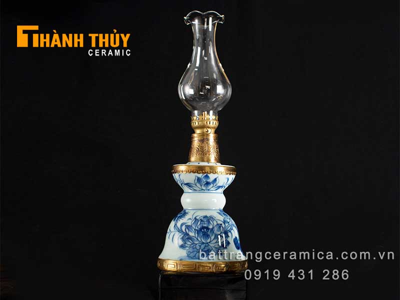 Đèn bàn thờ quả chuông 33cm hoa sen phong thủy tài lộc