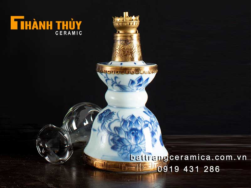 Đèn bàn thờ quả chuông 33cm hoa sen phong thủy tài lộc