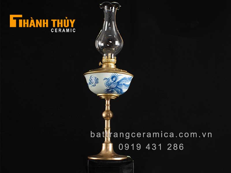 Đèn bát phượng men xanh lam 38cm đẹp phong thủy 