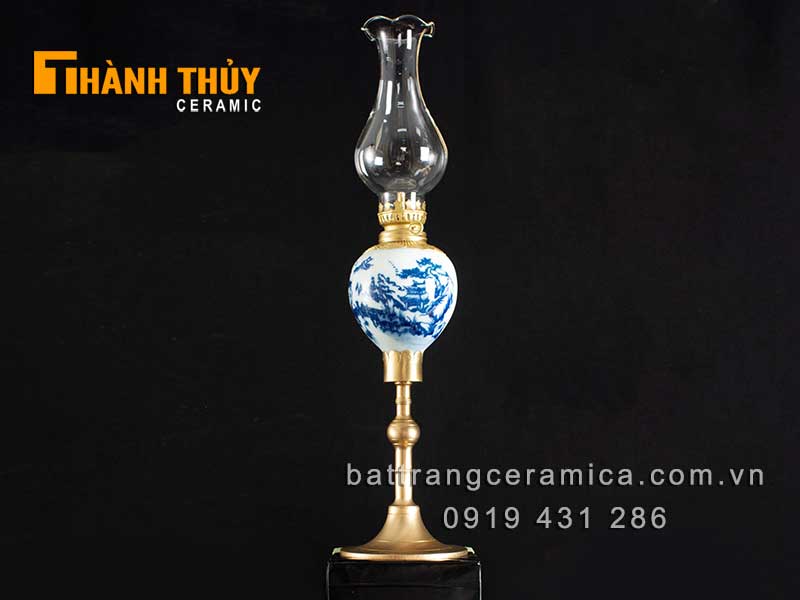 Đèn dầu quả lê 31cm xanh lam phong thủy thờ cúng đẹp 