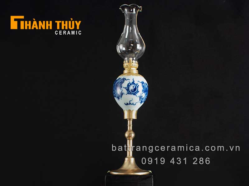 Đèn bàn thờ quả lê rồng xanh 31cm phong thủy tài lộc