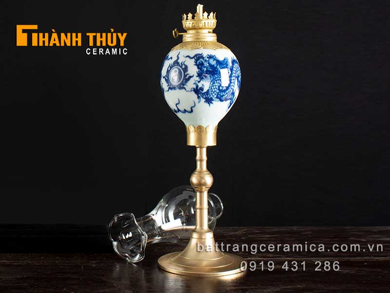 Đèn bàn thờ quả lê rồng xanh 31cm phong thủy tài lộc 