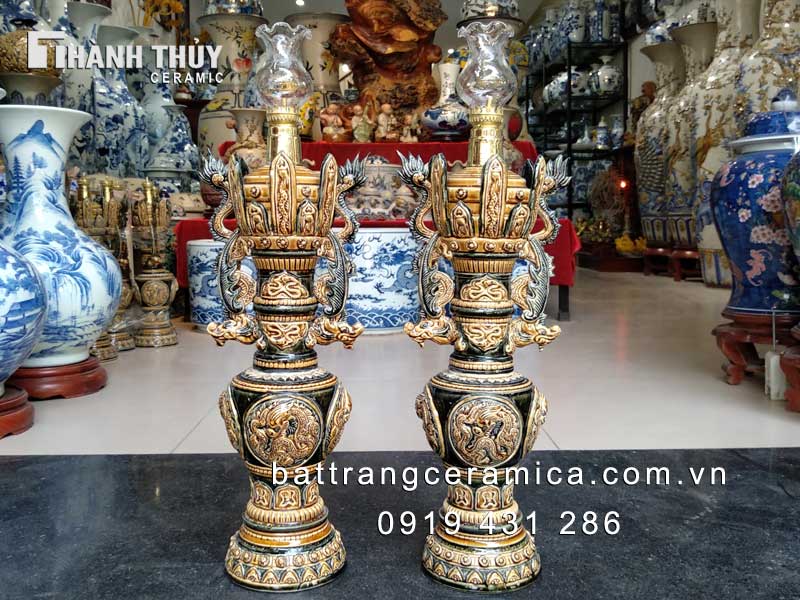 Đèn dầu giả cổ Mạc 55 cm độc đáo tinh xảo trang trí thờ cúng 