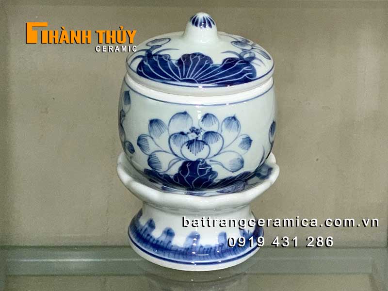 Bát đựng nước thờ gốm sứ Bát Tràng vẽ sen cao cấp giá tốt 