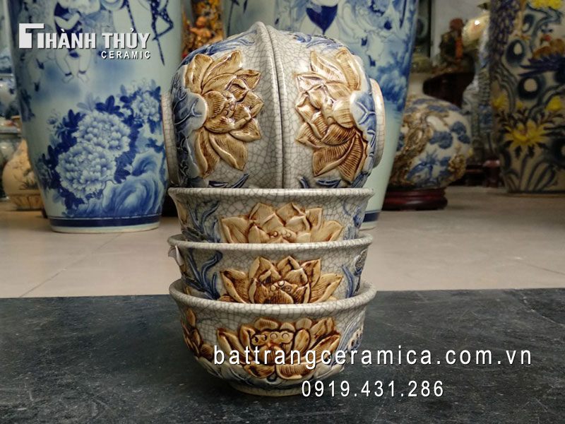 Bát thờ sen men rạn nổi Bát Tràng cao cấp đẳng cấp tranh thờ