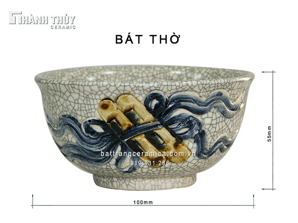 Bát thờ men rạn đắp cuốn thư cao cấp quà tặng khuyến mãi