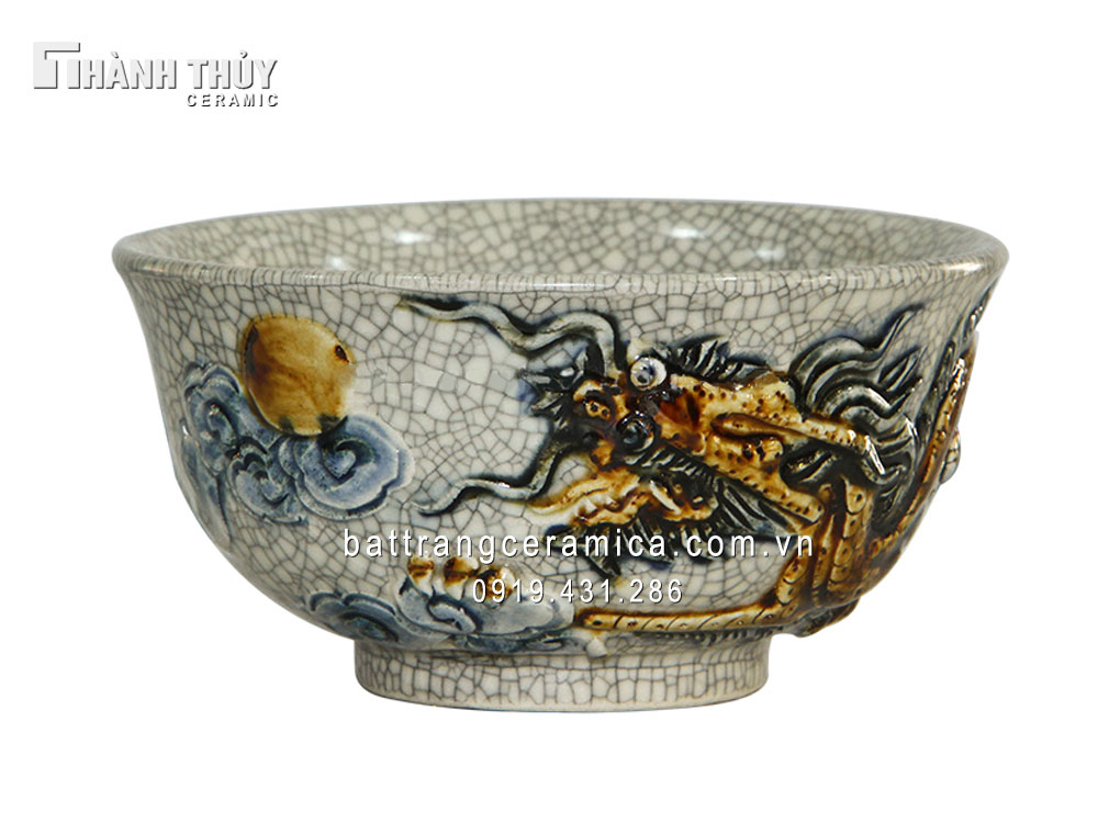 Bát thờ men rạn đắp Rồng cao cấp Quà tặng sang trọng Giá tốt 