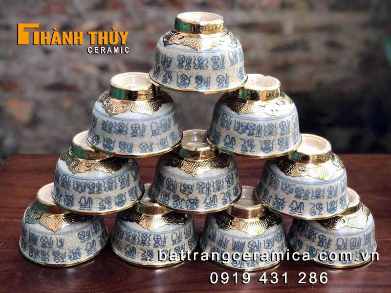 Bộ bát cúng chữ Thọ mạ đồng cao cấp phong thủy tốt 