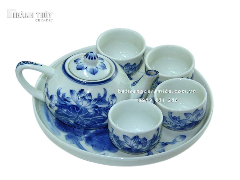 Bộ ấm chén thờ hoa sen men lam quà tặng cao cấp giá tốt Bộ ấm chén thờ hoa sen men lam quà tặng cao cấp giá tốt