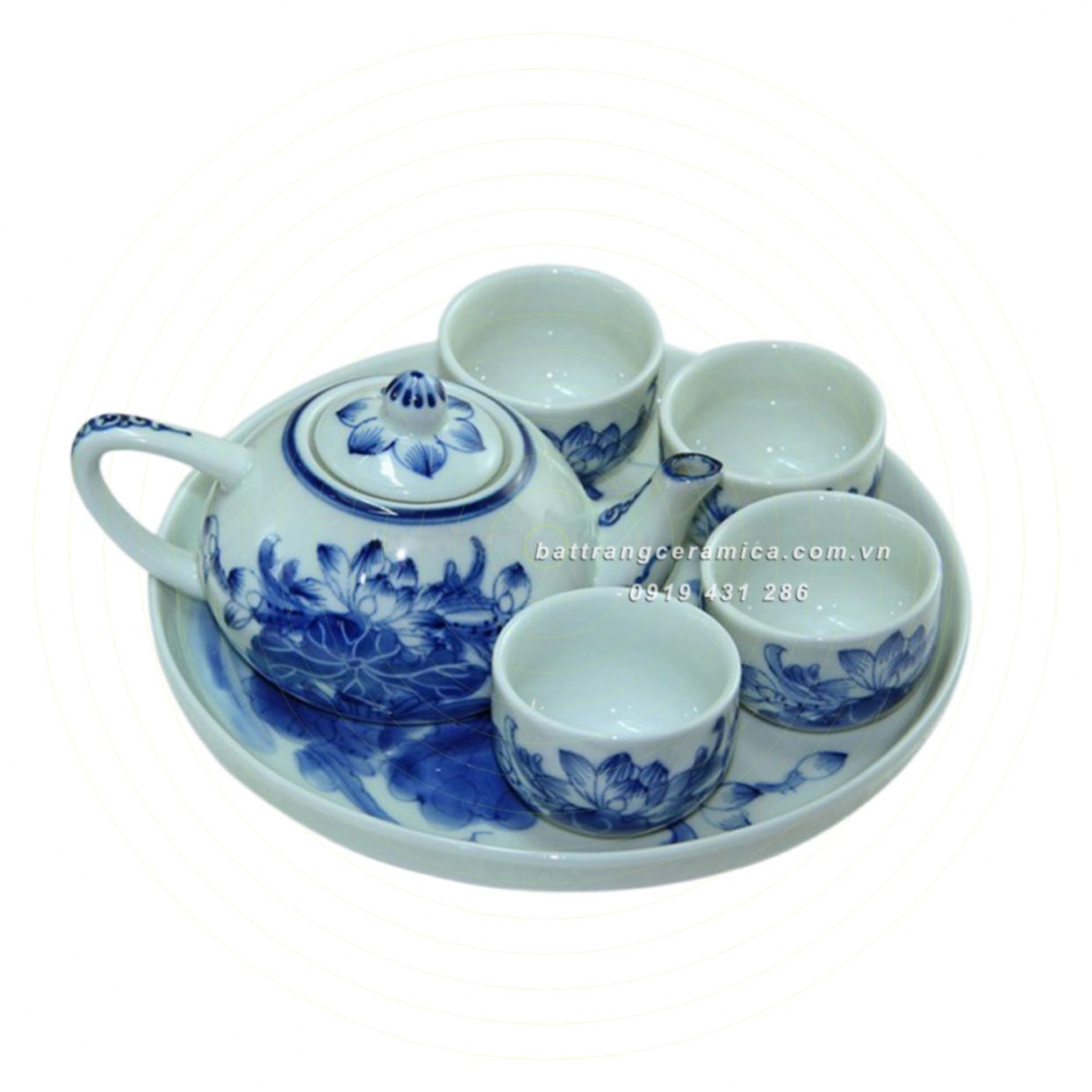 Bộ ấm chén thờ hoa sen men lam quà tặng cao cấp giá tốt 