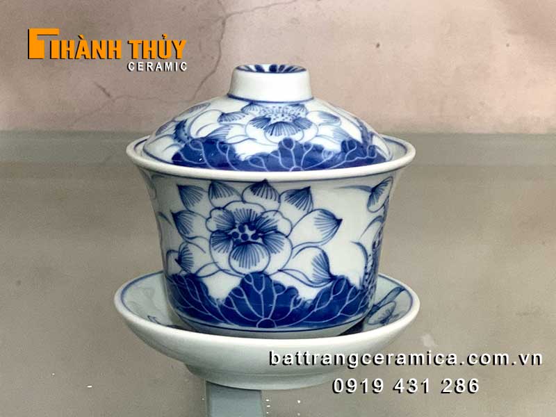 Bát nước thờ thần tài hoa Sen đẹp Bát Tràng chuẩn men Lam Bát nước thờ thần tài hoa Sen đẹp Bát Tràng chuẩn men Lam