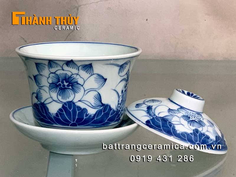 Bát nước thờ thần tài hoa Sen đẹp Bát Tràng chuẩn men Lam Bát nước thờ thần tài hoa Sen đẹp Bát Tràng chuẩn men Lam