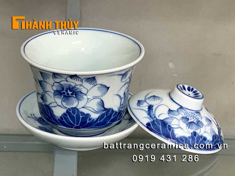 Bát nước thờ thần tài hoa Sen đẹp Bát Tràng chuẩn men Lam Bát nước thờ thần tài hoa Sen đẹp Bát Tràng chuẩn men Lam