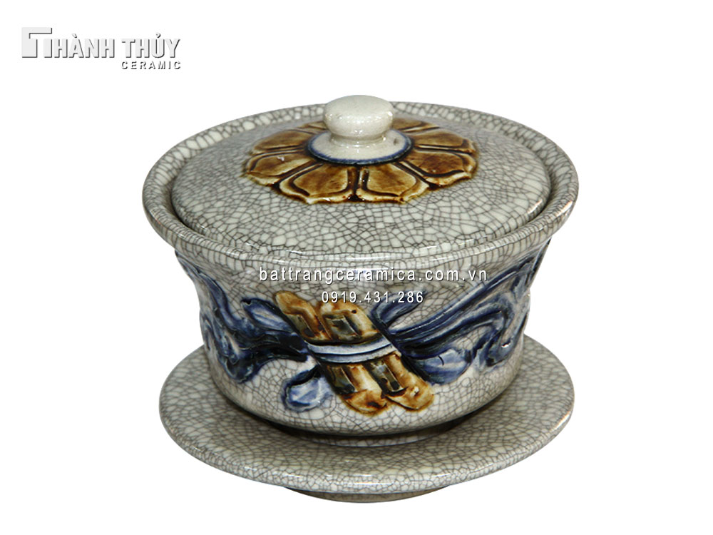 Bát nắp men rạn S2 Cuốn Thư sang trọng quà tặng phong thủy Bát nắp men rạn S2 Cuốn Thư sang trọng quà tặng phong thủy