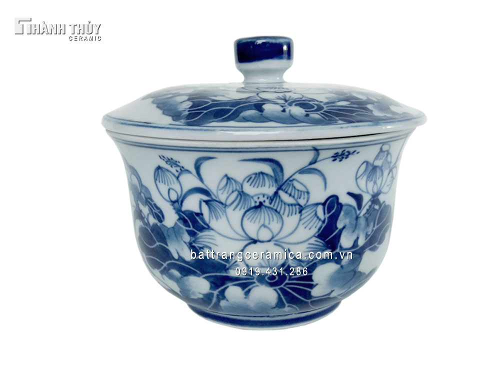 Bát sâm vẽ sen sang trọng phong thủy may mắn tài lộc