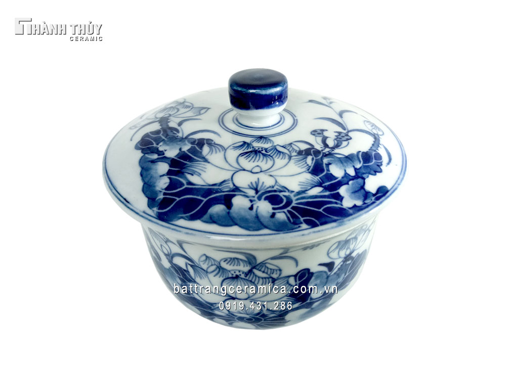 Bát sâm vẽ sen sang trọng phong thủy may mắn tài lộc