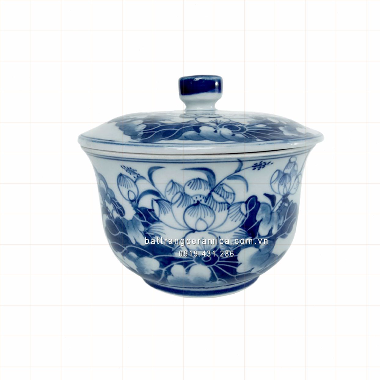 Bát sâm vẽ sen sang trọng phong thủy may mắn tài lộc 