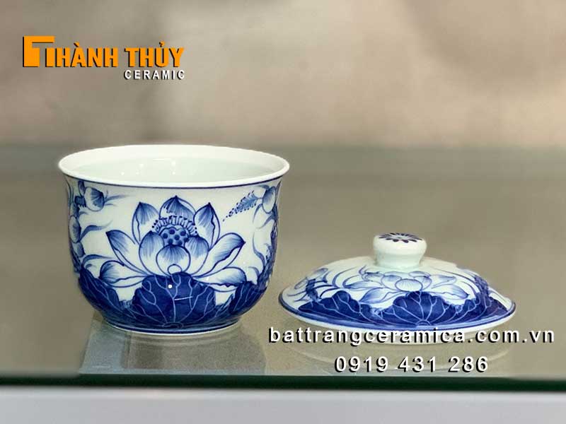 Bát sâm thờ men Lam hoa Sen Bát Tràng Gốm sứ chuẩn đẹp