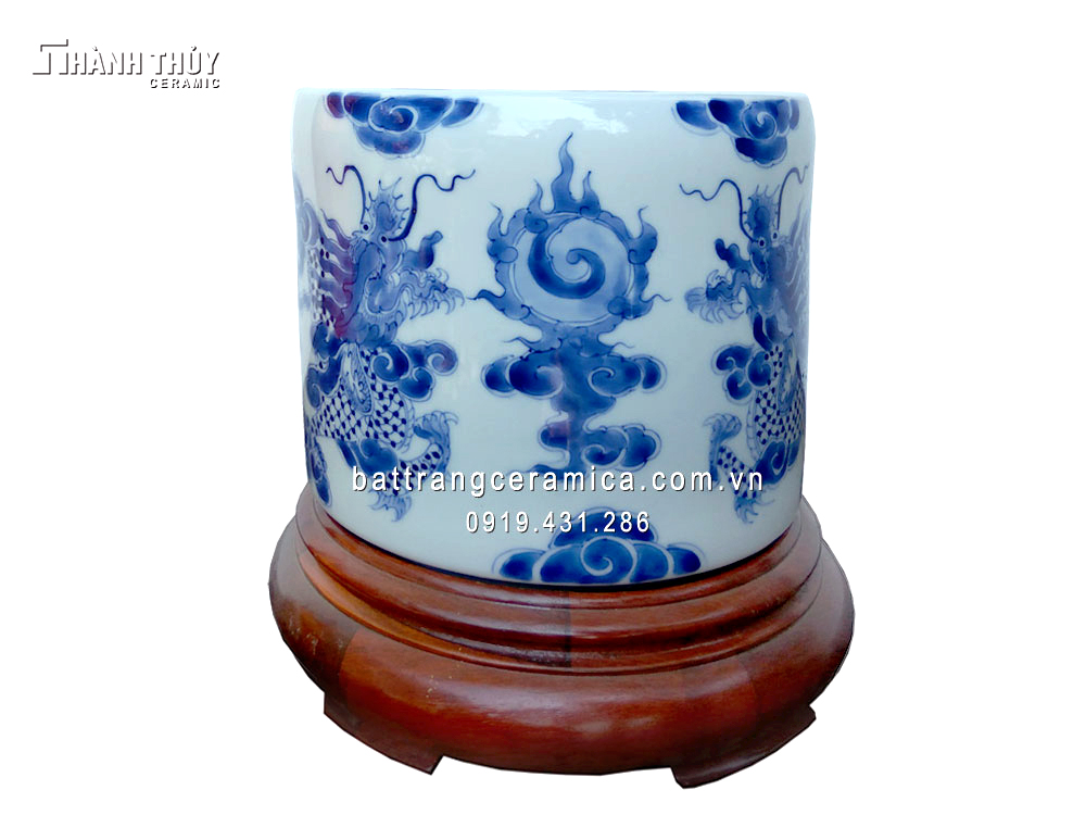 Bát hương Rồng men Lam phi 16cm cao cấp sang trọng bền đẹp 