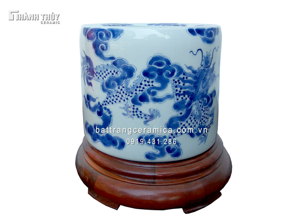 Bát hương Rồng men Lam phi 16cm cao cấp sang trọng bền đẹp