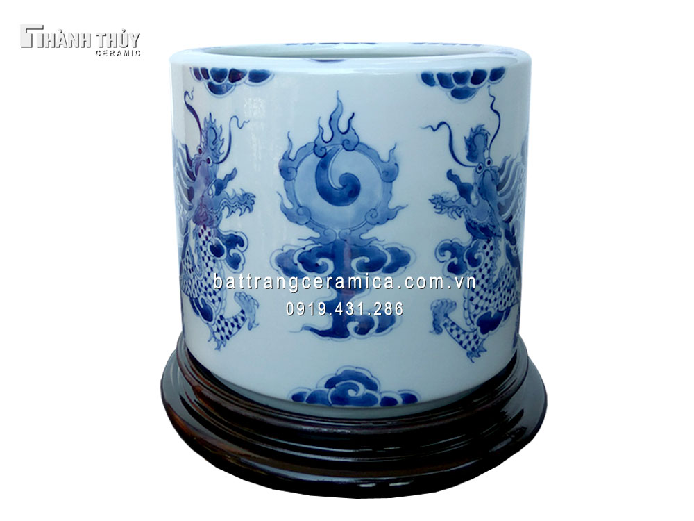 Bát hương Rồng men Lam phi 20cm thờ cúng linh thiêng sang trọng