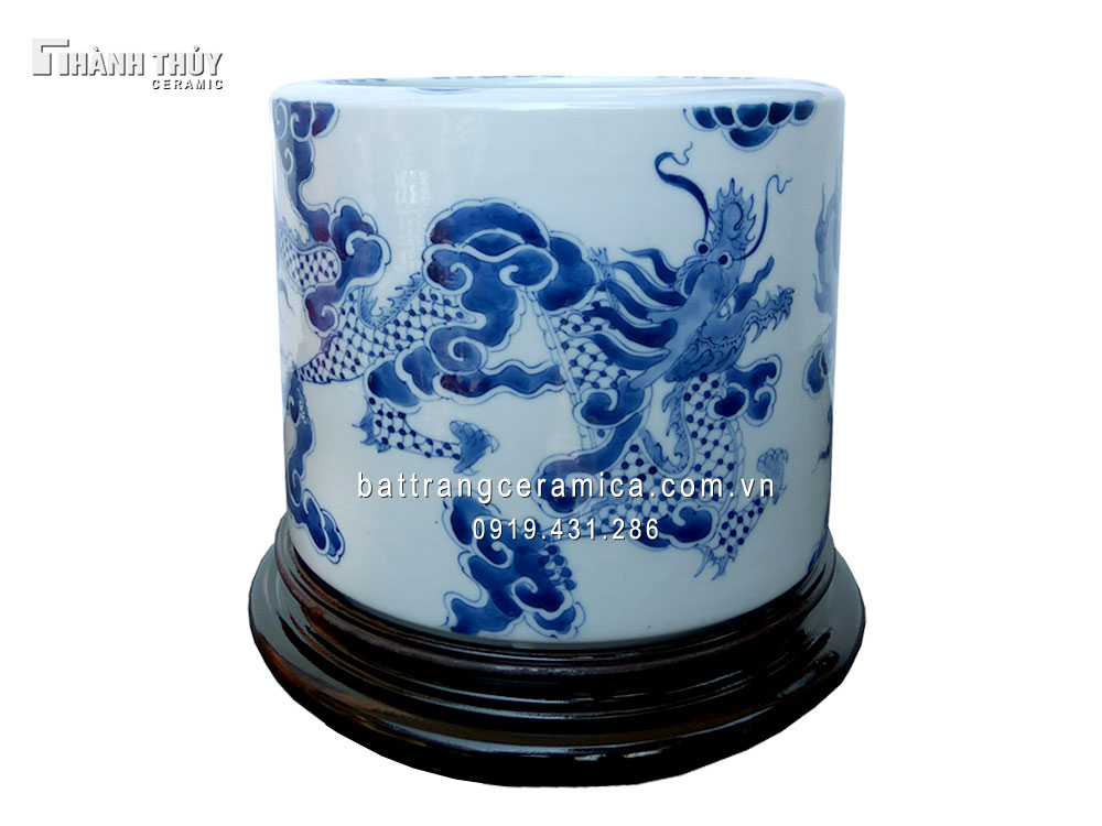 Bát hương Rồng men Lam phi 20cm thờ cúng linh thiêng sang trọng