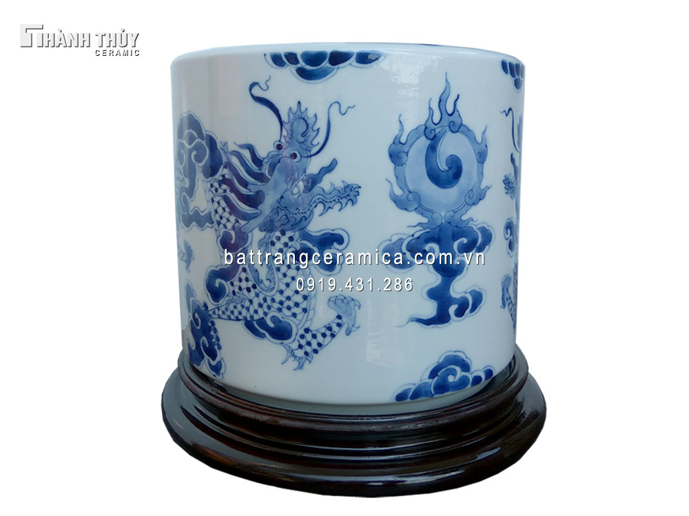 Bát hương Rồng men Lam phi 20cm thờ cúng linh thiêng sang trọng