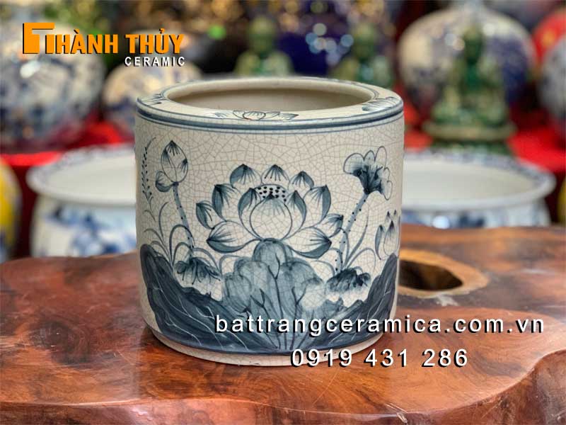 Bát hương sen men rạn 22 cm Đẹp tinh xảo Bát Tràng Giá tốt 