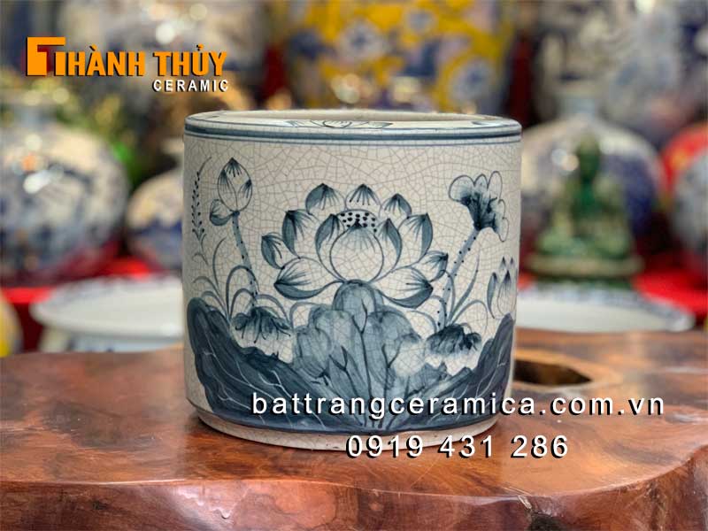 Bát hương sen men rạn 22 cm Đẹp tinh xảo Bát Tràng Giá tốt