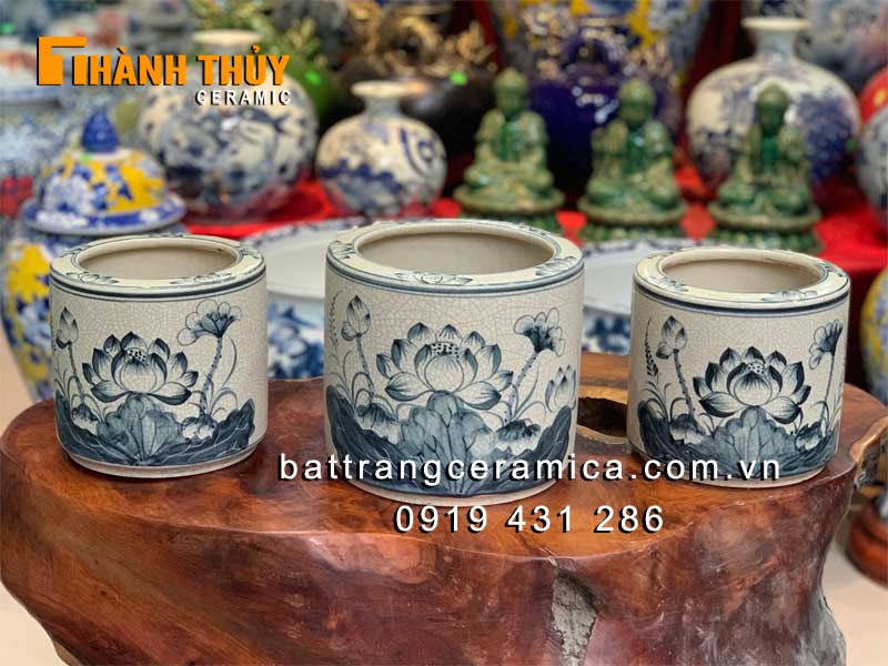 Bát hương sen men rạn 22 cm Đẹp tinh xảo Bát Tràng Giá tốt