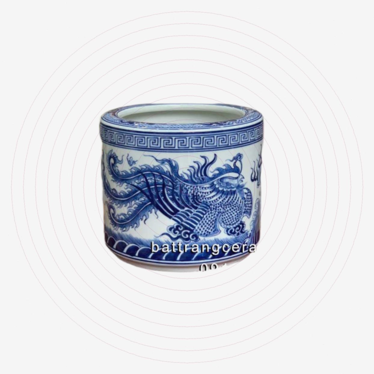 Bát hương Rồng Phượng men Lam 20cm phong thủy may mắn 