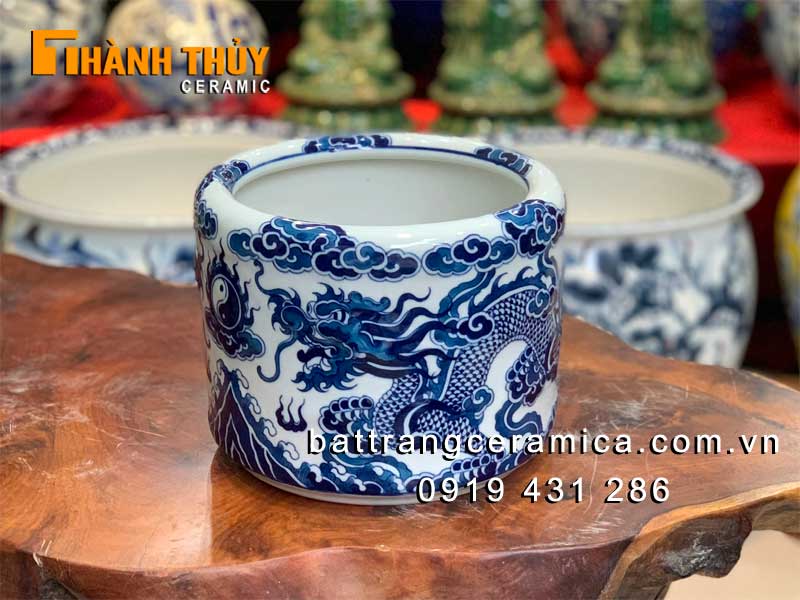 Bát hương xanh Lam Rồng nổi 16 cm đồ thờ Bát Tràng đẹp tinh xảo 