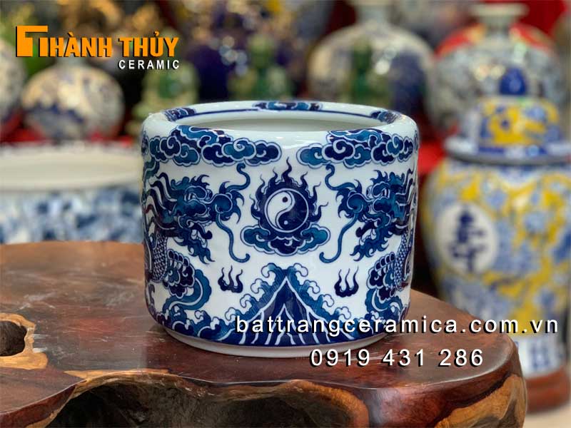 Bát hương xanh Rồng nổi 18 cm chuẩn Bát Tràng Giá tốt