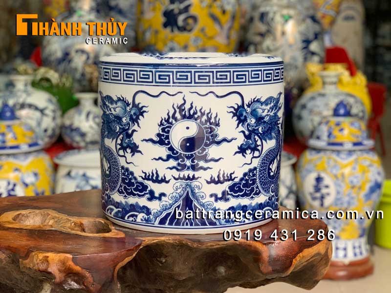 Bát hương đại men trắng xanh tphcm bát hương tâm linh gốm sứ