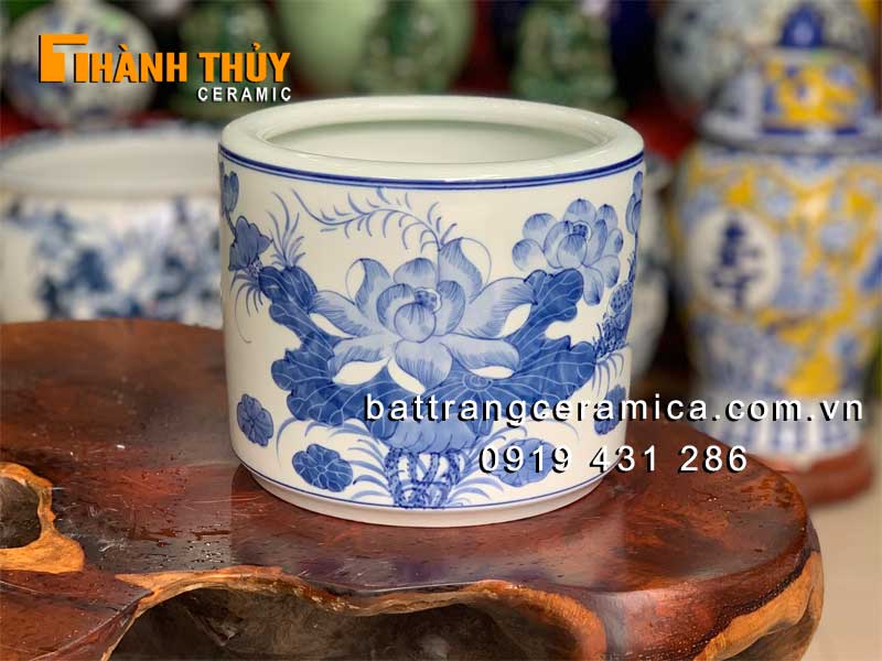 Bát hương sen xanh Lam phi 20cm gốm sứ Bát Tràng đẹp bền 