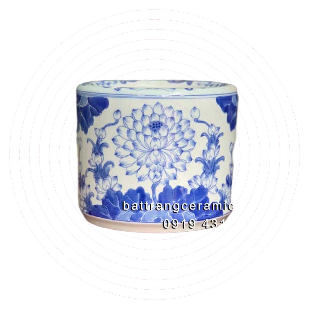 Bát hương gốm sứ Bát Tràng hoa sen phi 22cm quà tâm linh sang trọng 